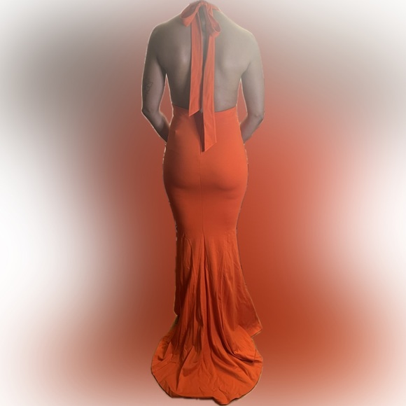 NWT NBD Orange Halter Maxi Dress Gown - Picture 5 of 6